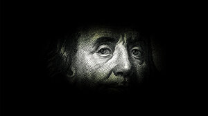 Piexelated Thomas Jefferson on dark background