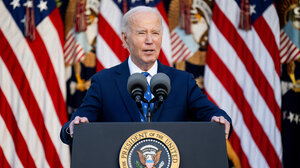 President Joe Biden at lecturn