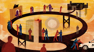 Graphic depicting people navigating the criminal justice system