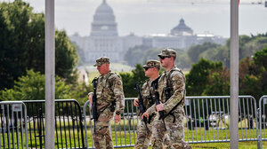 National Guard troops patrolling the National Mall in Washington DC