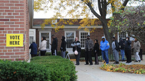 Voters in line at a polling station