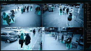 AI facial recognition camera authenticating people on street