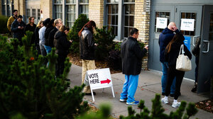 Line of people waiting to vote