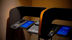 Two empty voting booths