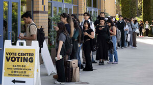 Voters in line at the polls.