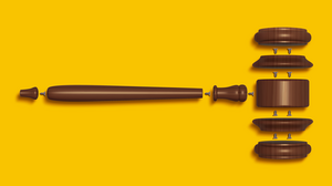 Illustration of a gavel in multiple pieces