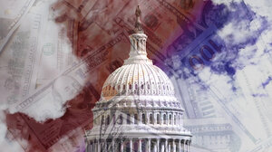 Capitol Building illustration with money in background