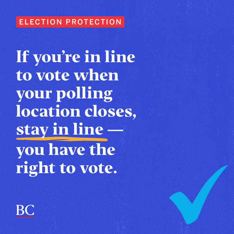 stay in line election day message with check mark in cobalt blue