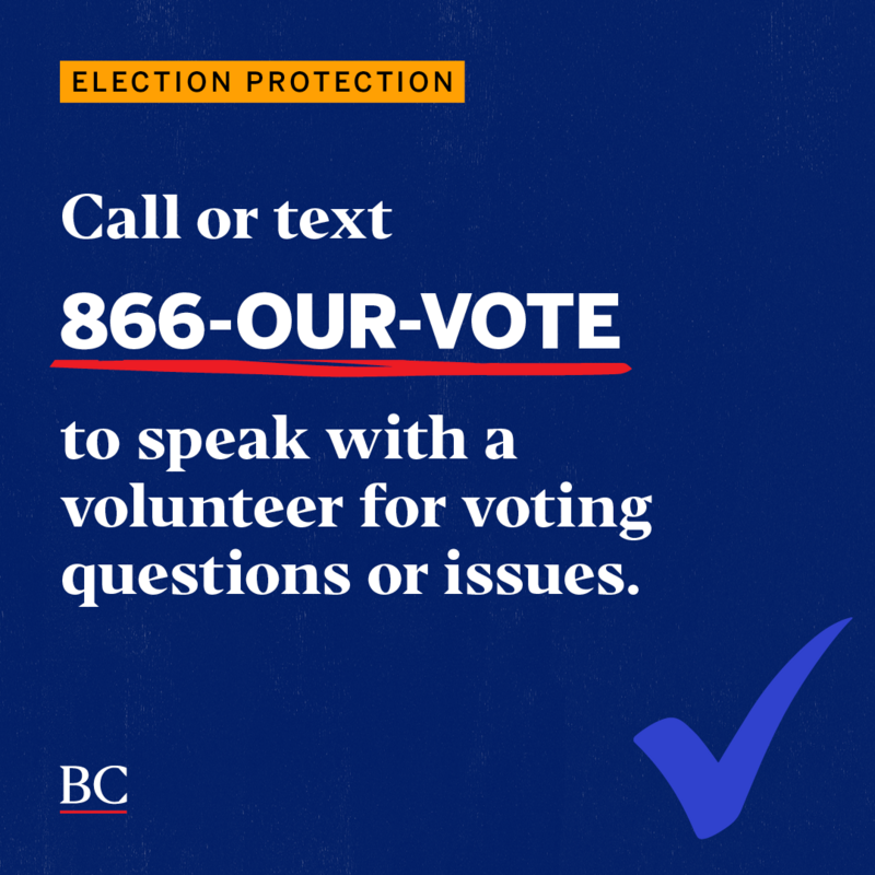 navy background call 866-our-vote election day post with blue checkmark